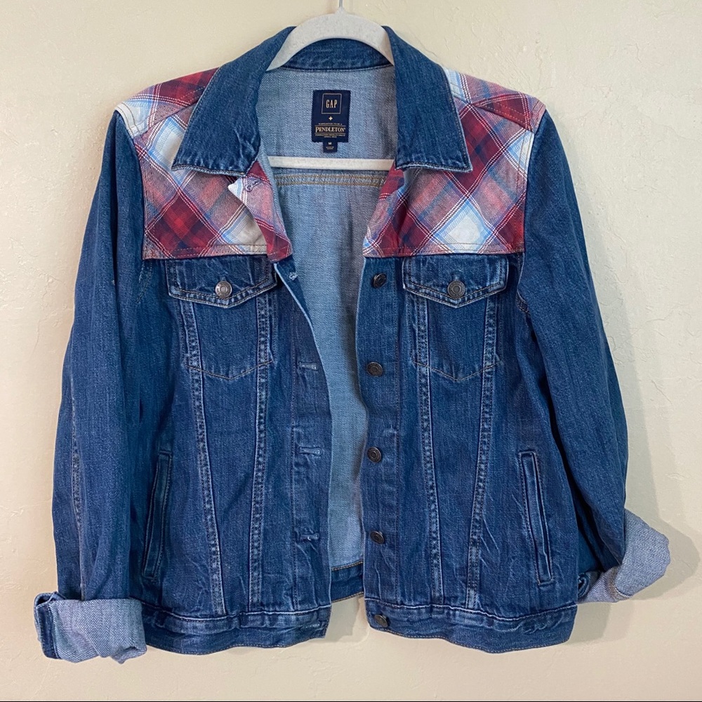 Gap Pendleton Blue Denim Jacket Plaid Yoke NWT S - Picture 2 of 4